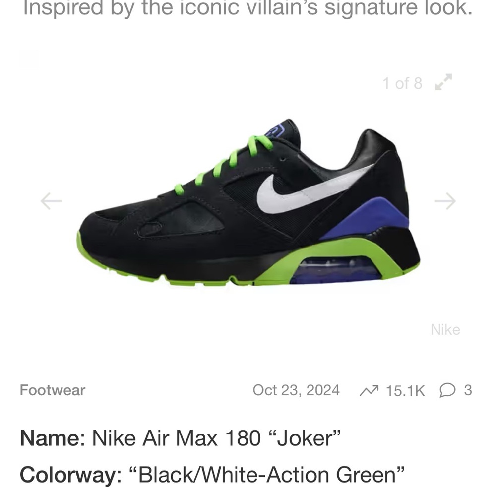 Nike Air Max 180 Joker Black and Green Sneakers - Men’s - Size 10 - Picture 3 of 6